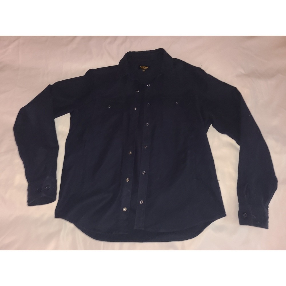Flint and Tinder Navy Blue Snap Front Shirt Jacket Heavy L Missing Button